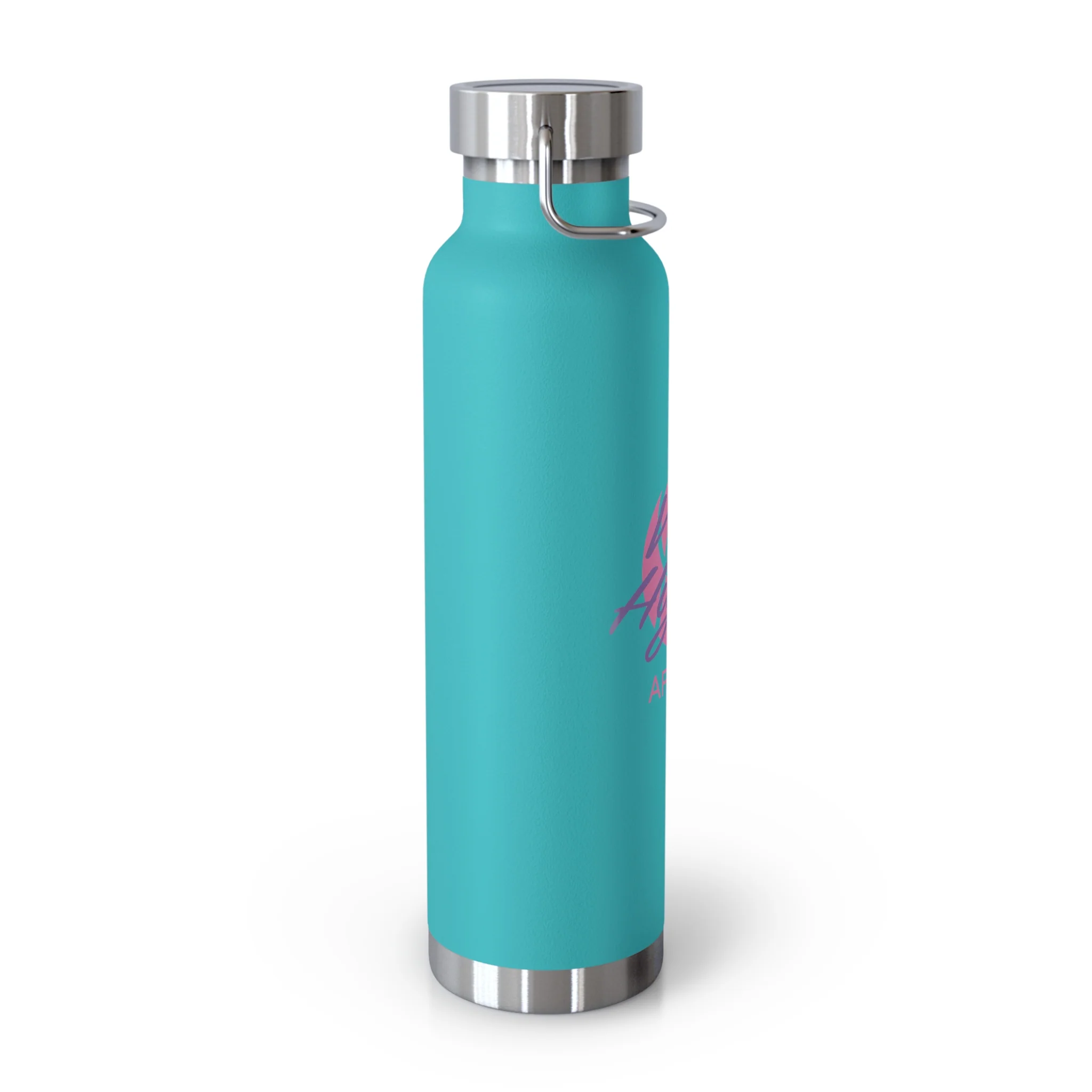 22oz Copper Vacuum Insulated Bottle — Cheerful Mint Green Mascot Design - Image 3